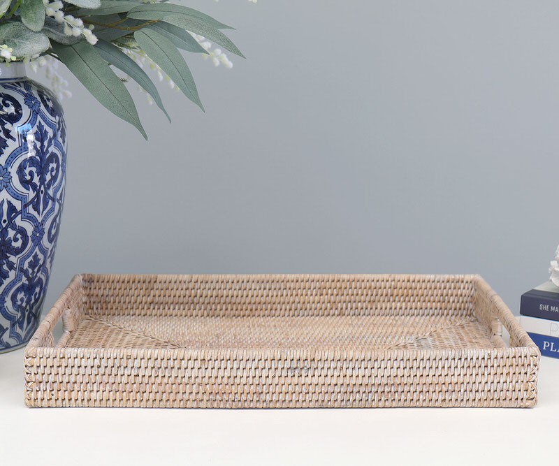 Brooklyn Whitewash Rattan Tray - Medium