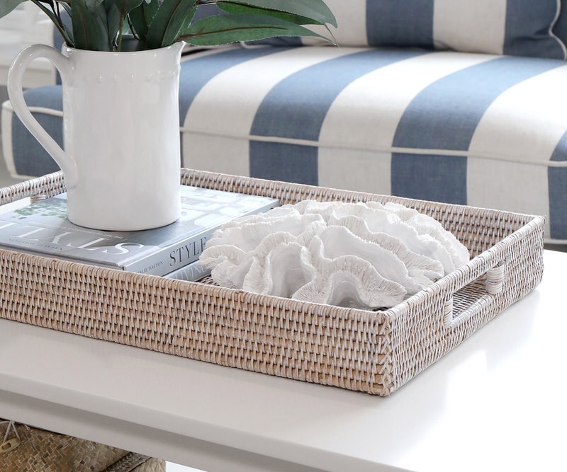 Brooklyn Whitewash Rattan Tray - Large