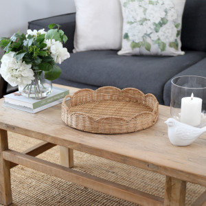 Large Swanley Scalloped Rattan Tray - Round, designed for practical dining use with an ornamental presentation