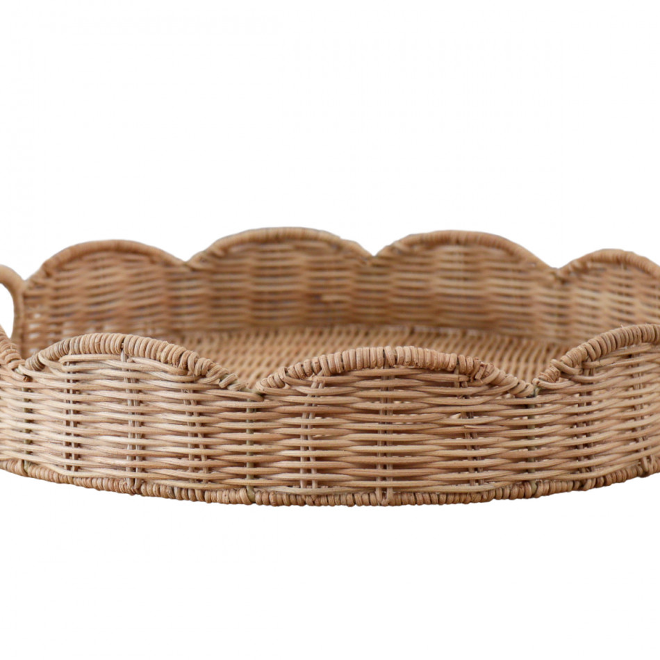 Small Swanley Scalloped Rattan Tray - Round, a tabletop piece for serving or decorative display