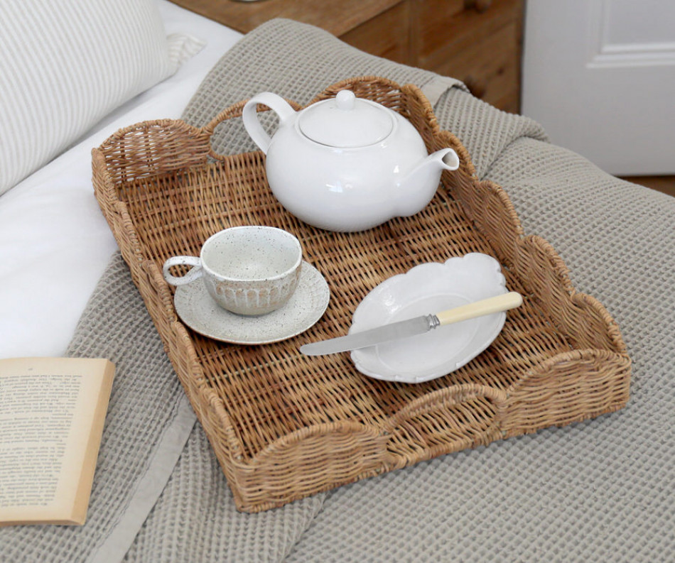 Large Swanley Scalloped Rattan Tray - Rectangle