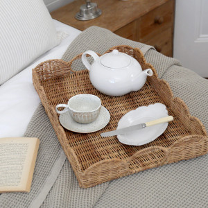 Large Swanley Scalloped Rattan Tray - Rectangle