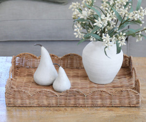Large Swanley Scalloped Rattan Tray - Rectangle