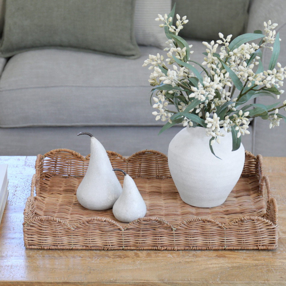 Large Swanley Scalloped Rattan Tray - Rectangle