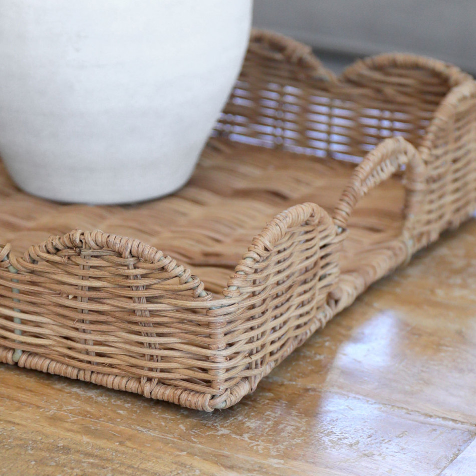 Large Swanley Scalloped Rattan Tray - Rectangle