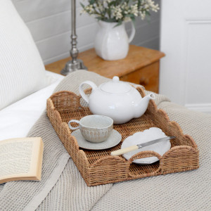 Small Swanley Scalloped Rattan Tray - Rectangle