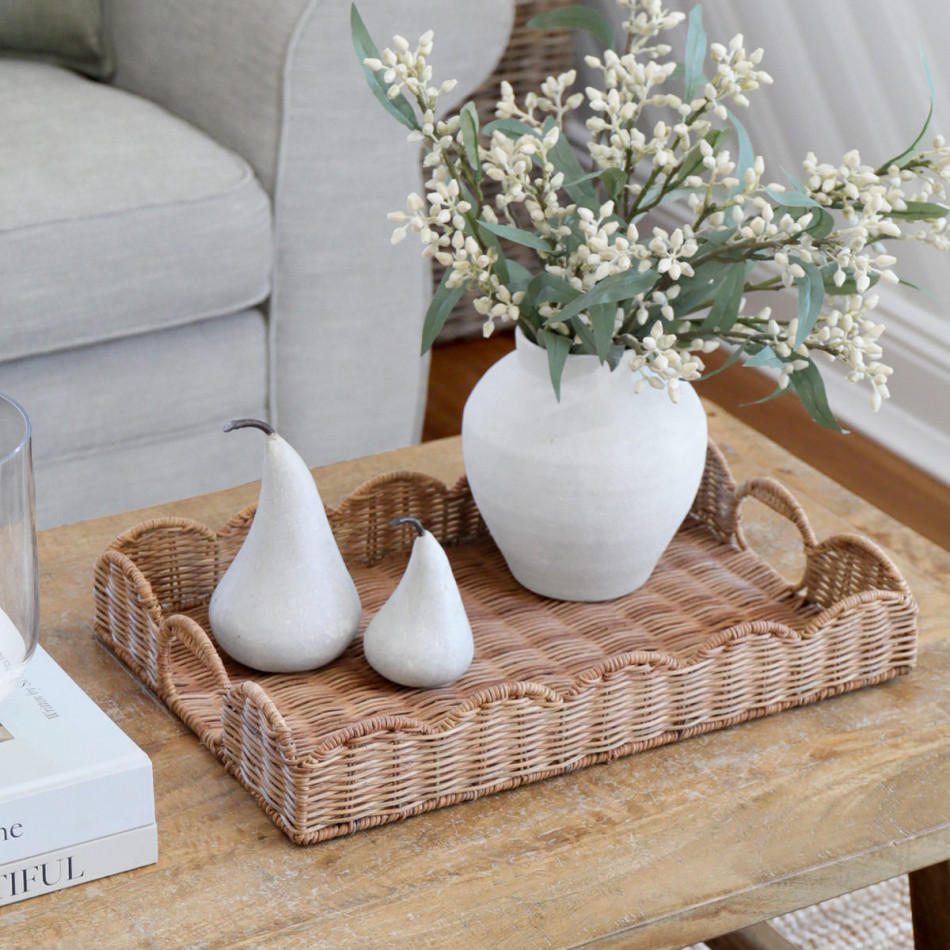 Small Swanley Scalloped Rattan Tray - Rectangle