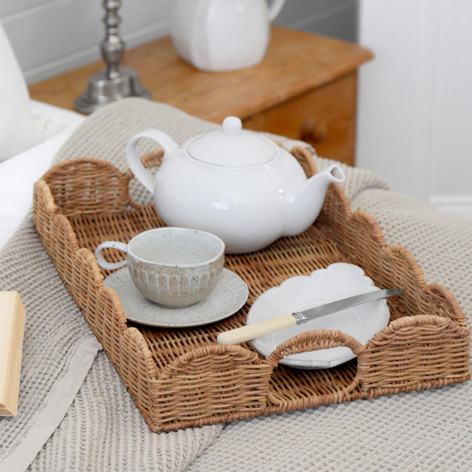 Small Swanley Scalloped Rattan Tray - Rectangle