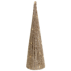 Large Golden Starlight Christmas tree with champagne-gold beads and glowing LED lights on a white background