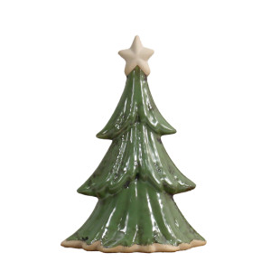 Small Forest Wishes ceramic Christmas tree with glossy green tiers and a cream star on a white background.