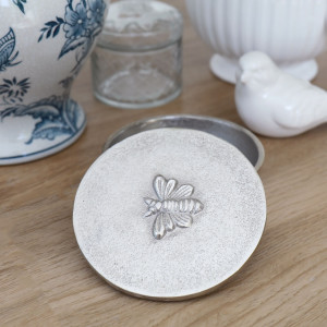 Silver Bee Round Trinket Box, highlighting the product's distinctive form and defining design