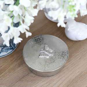 Silver Bee Round Trinket Box, shown as a standalone product for clear identification