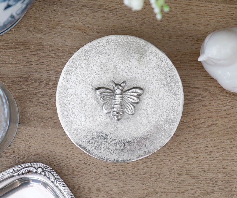 Silver Bee Round Trinket Box