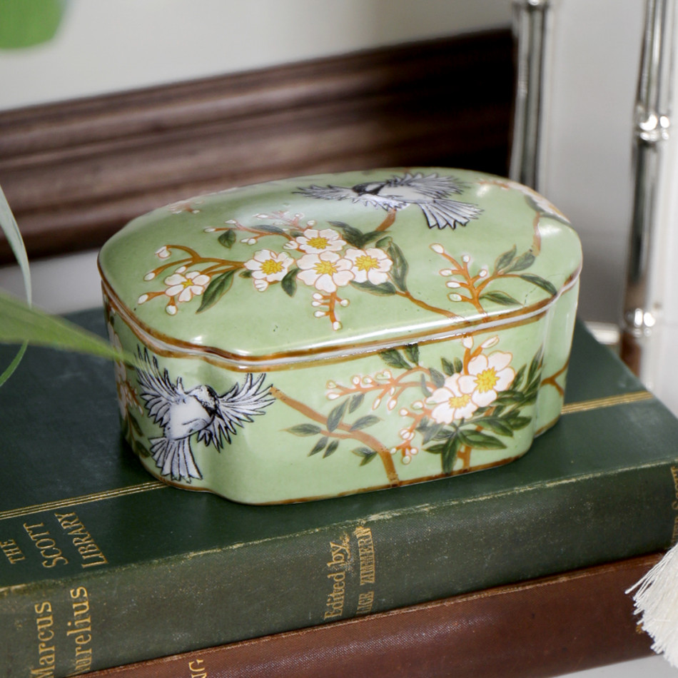 Morningside Green Blossom Trinket Box, decorative home accessory