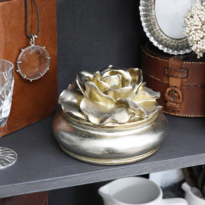 Large Camellia Antique Silver Trinket Box, shown as a standalone product for clear identification