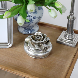 Large Camellia Antique Silver Trinket Box, highlighting the product's distinctive form and defining design
