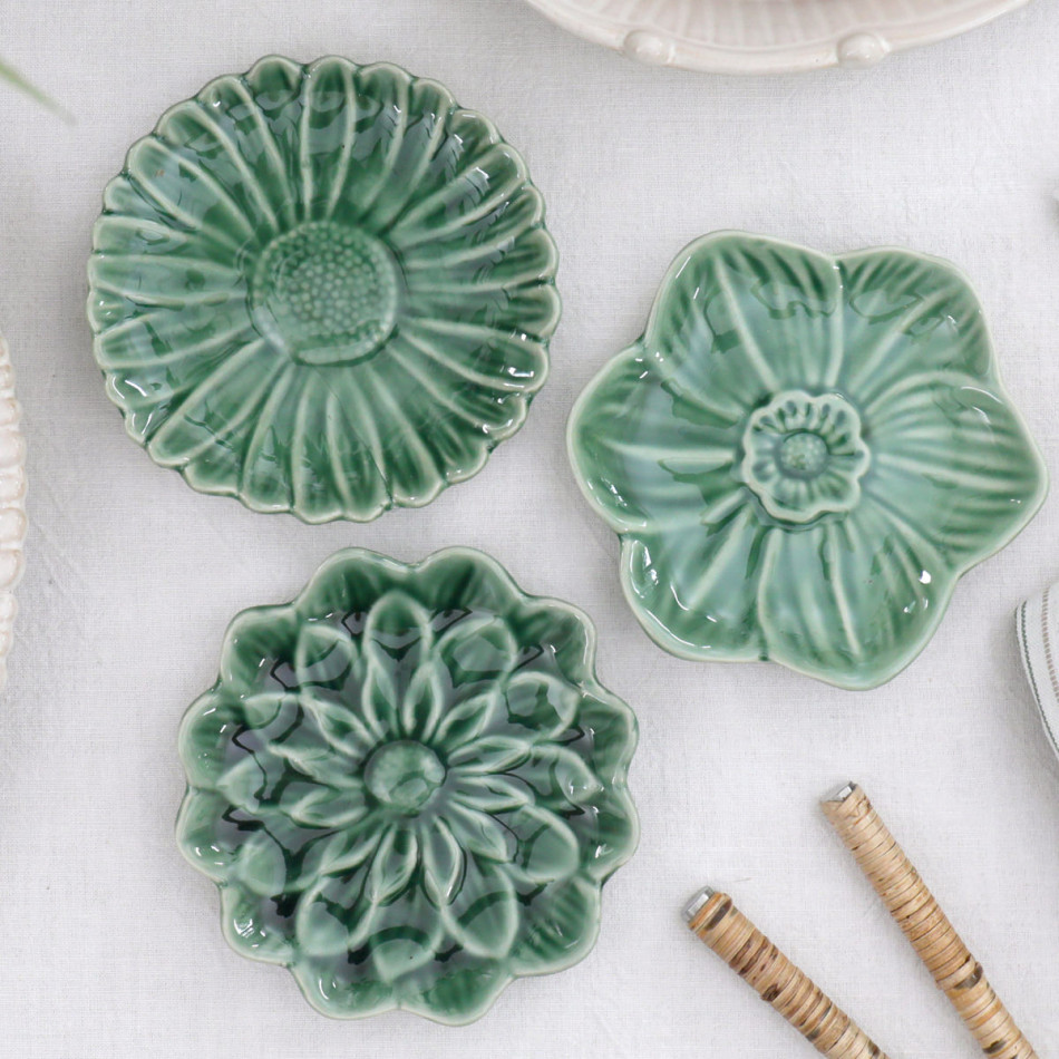 Set 3 Fleurette Green Trinket Dishes, decorative tableware