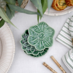 Set 3 Fleurette Green Trinket Dishes, designed for practical dining use with an ornamental presentation
