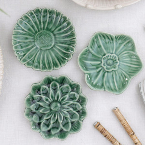 Set 3 Fleurette Green Trinket Dishes, decorative tableware