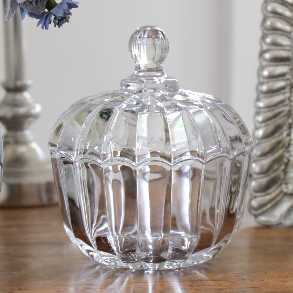 Evie Ribbed Glass Trinket Jar With Lid - Large, decorative tableware