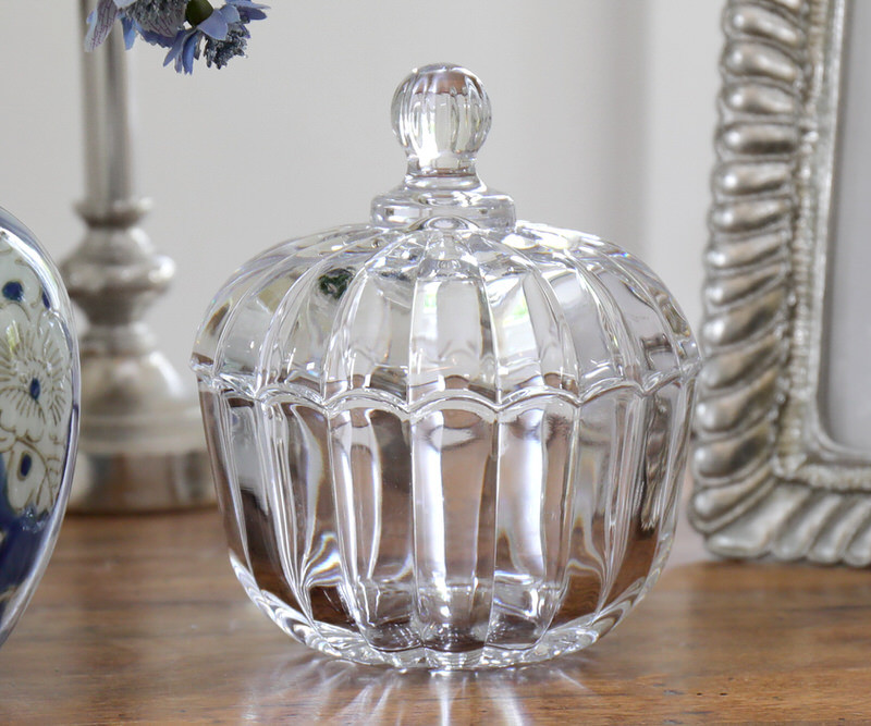 Evie Ribbed Glass Trinket Jar With Lid - Large