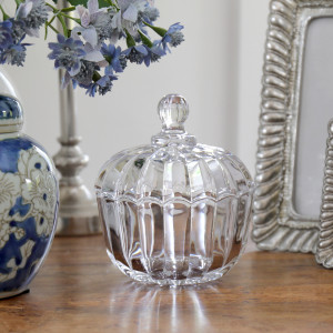 Evie Ribbed Glass Trinket Jar With Lid - Large, a practical vessel for drinks with decorative tabletop appeal