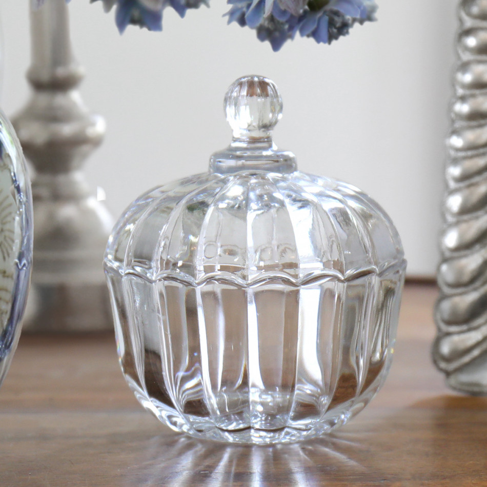 Evie Ribbed Glass Trinket Jar With Lid - Small, decorative tableware