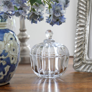 Evie Ribbed Glass Trinket Jar With Lid - Small, a drinkware piece for serving and tabletop use
