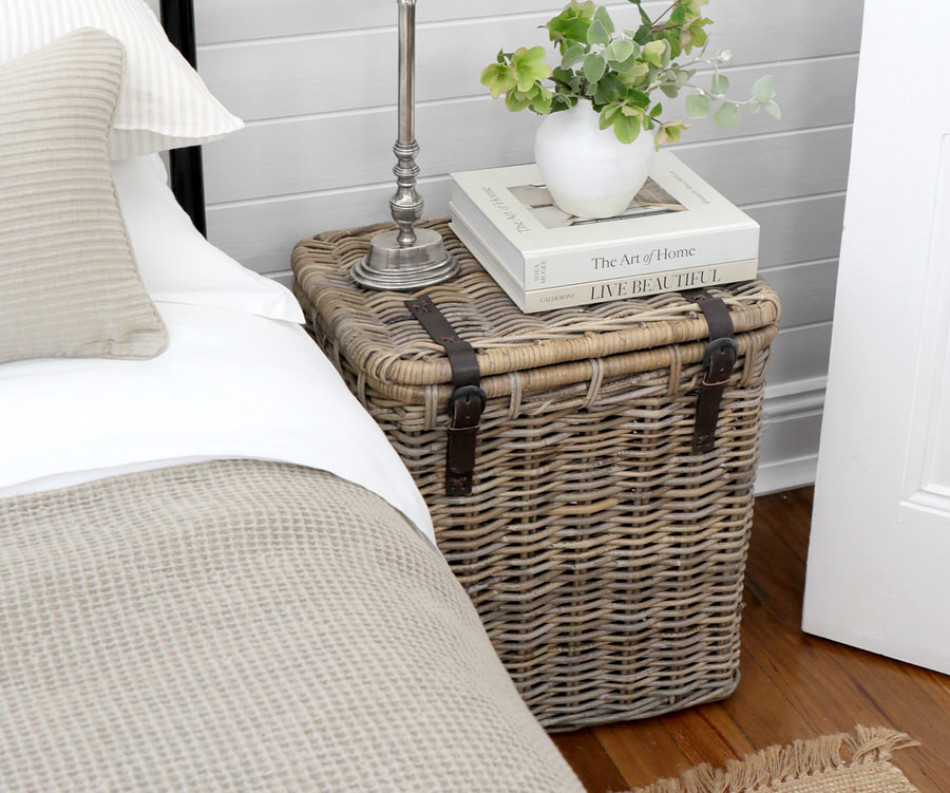 Henri Rattan Strap Side Table Trunk / Laundry Basket - Large