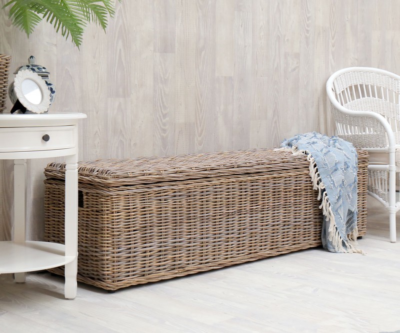 St Alban Long Rattan Trunk Antique Grey