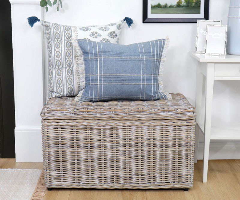 Oliver Rattan Storage Trunk Blanket Box Greywash
