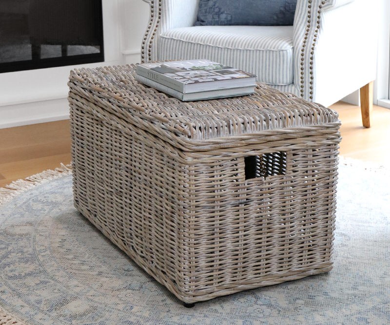 Greywash Oliver Rattan Storage Trunk - Blanket Box