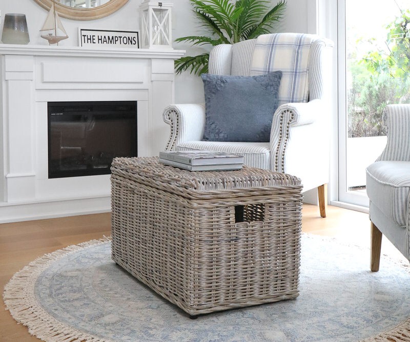 Greywash Oliver Rattan Storage Trunk - Blanket Box