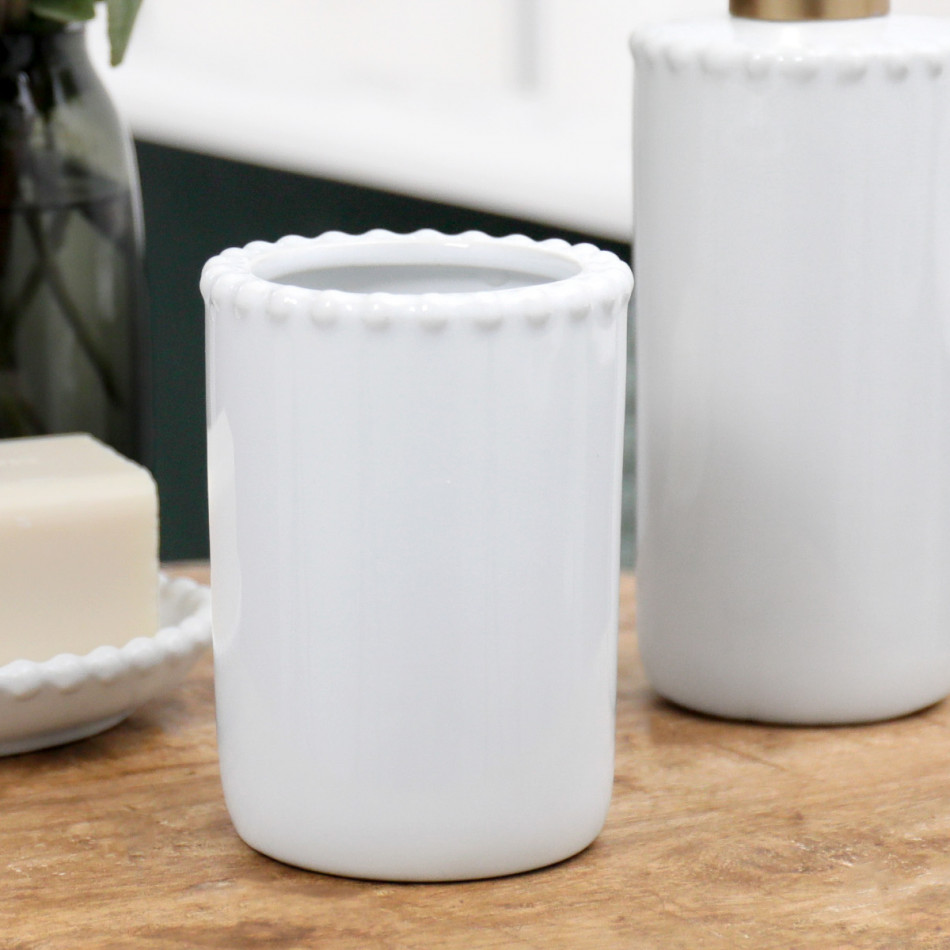 Louisa Beaded White Bathroom Cup, decorative tableware