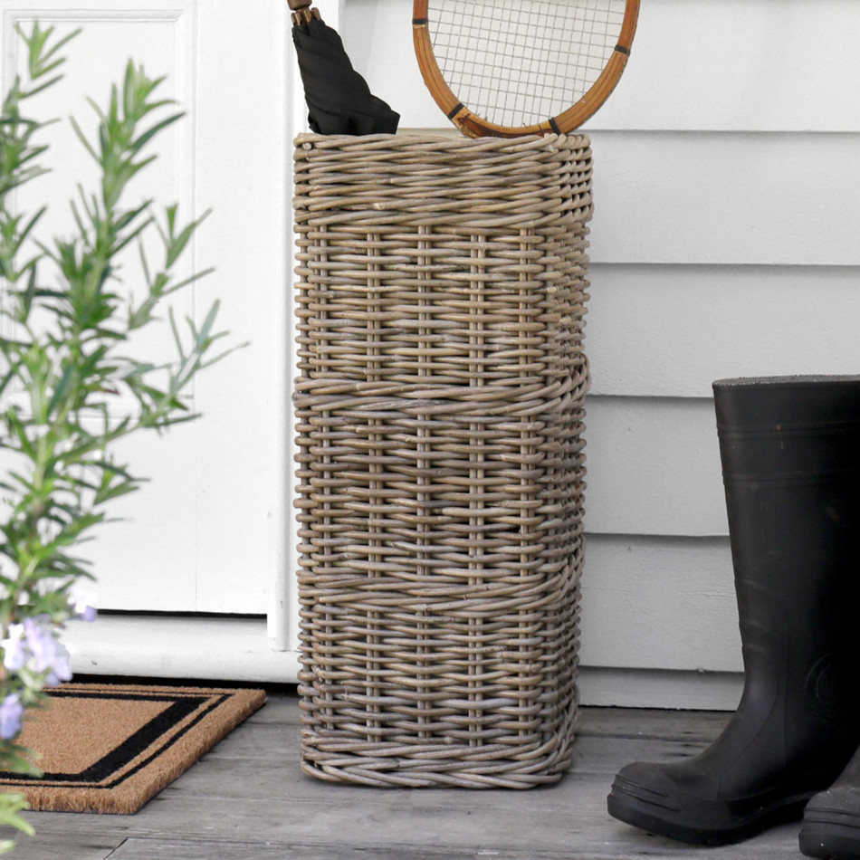 Paddington Rattan Umbrella Holder - Square, woven storage basket