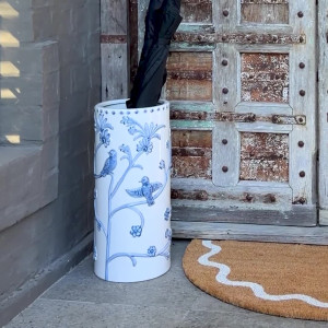 Blue Rosemont Embossed Ceramic Umbrella Holder, designed to add practical storage or display space to the home