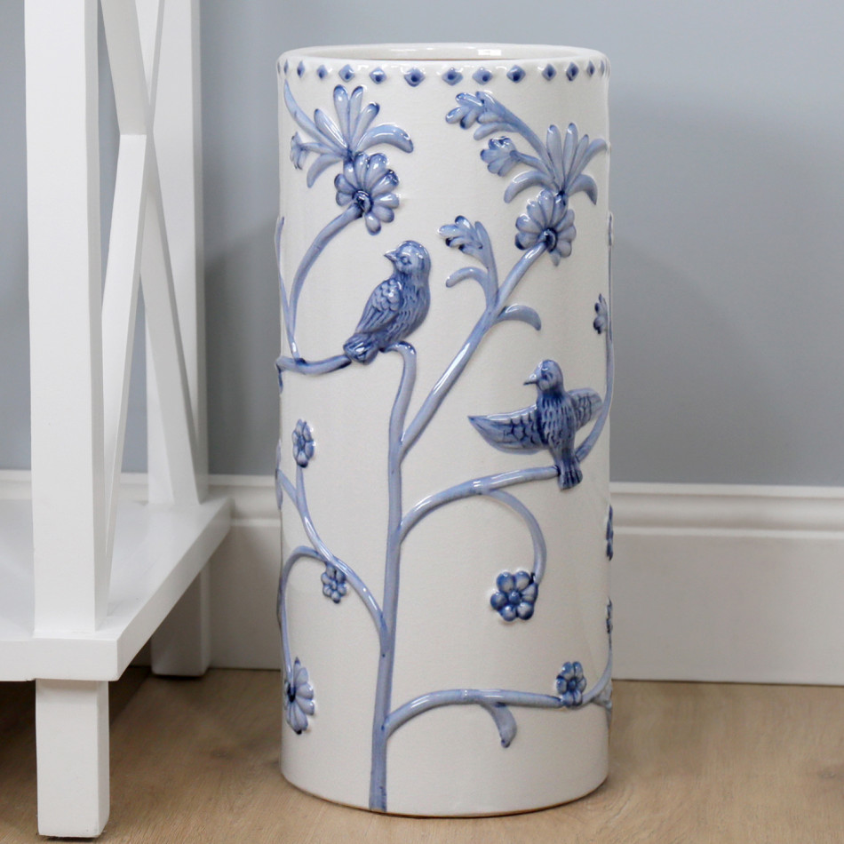 Blue Rosemont Embossed Ceramic Umbrella Holder, wall-mounted storage and organisation piece