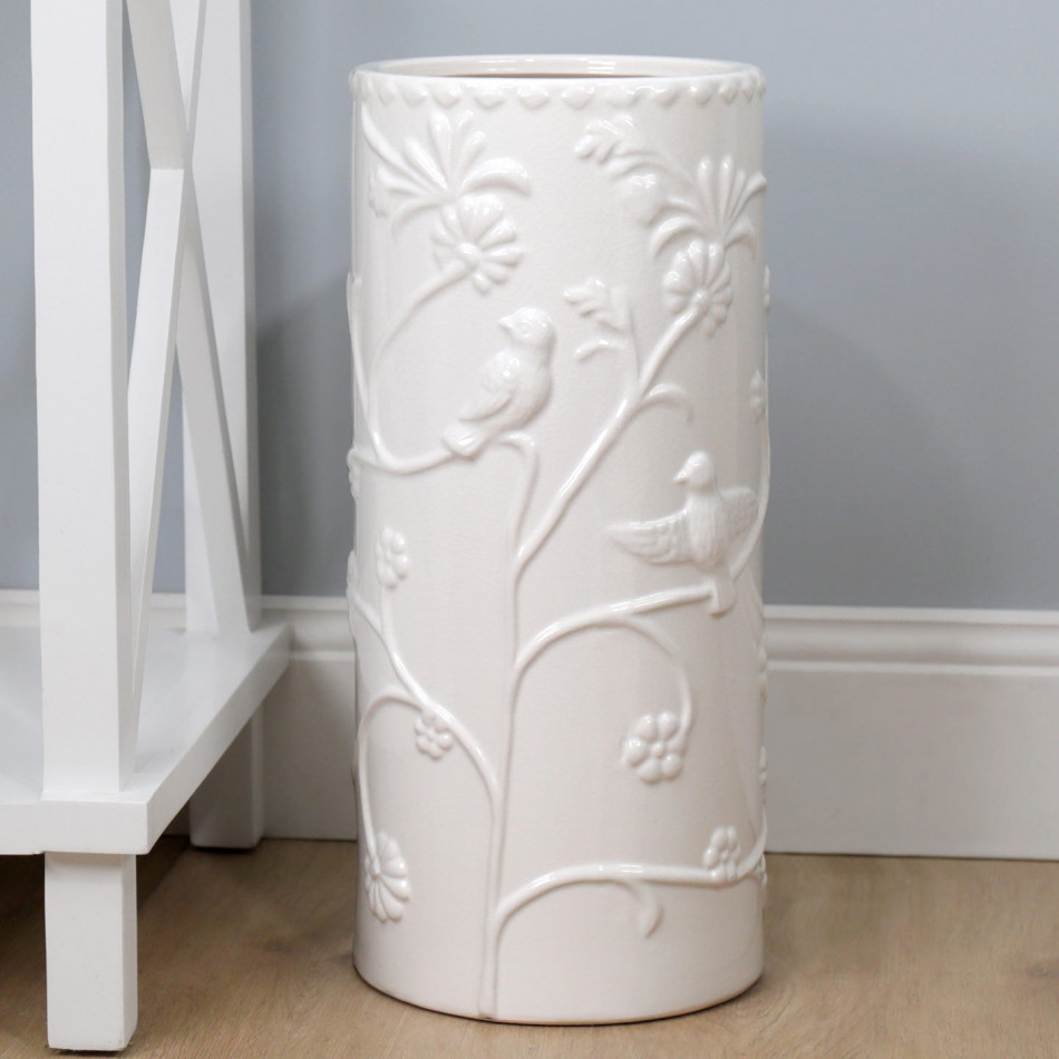 White Rosemont Embossed Ceramic Umbrella Holder, wall-mounted storage and organisation piece