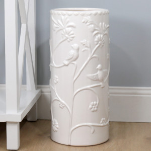 White Rosemont Embossed Ceramic Umbrella Holder, wall-mounted storage and organisation piece
