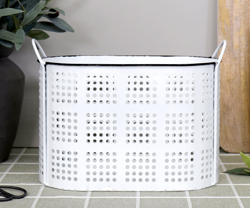 Large Elliott Oval Storage Basket - White Enamel