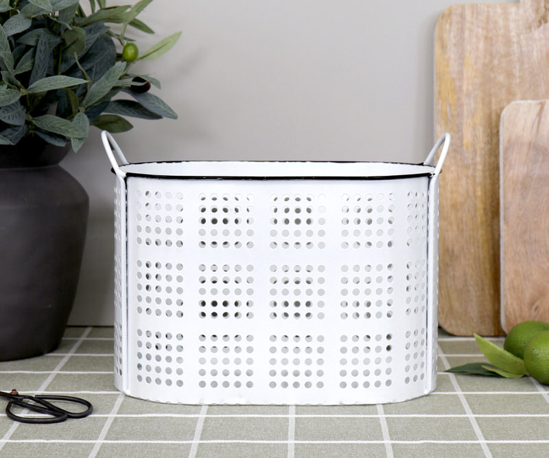 Large Elliott Oval Storage Basket White Enamel