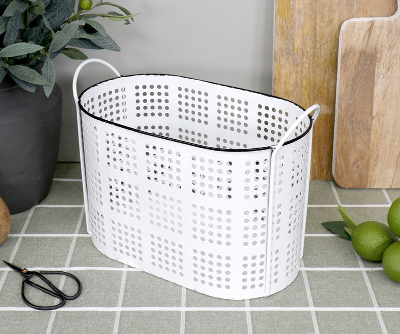 Large Elliott Oval Storage Basket - White Enamel