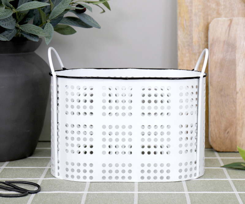 Small Elliott Oval Storage Basket - White Enamel