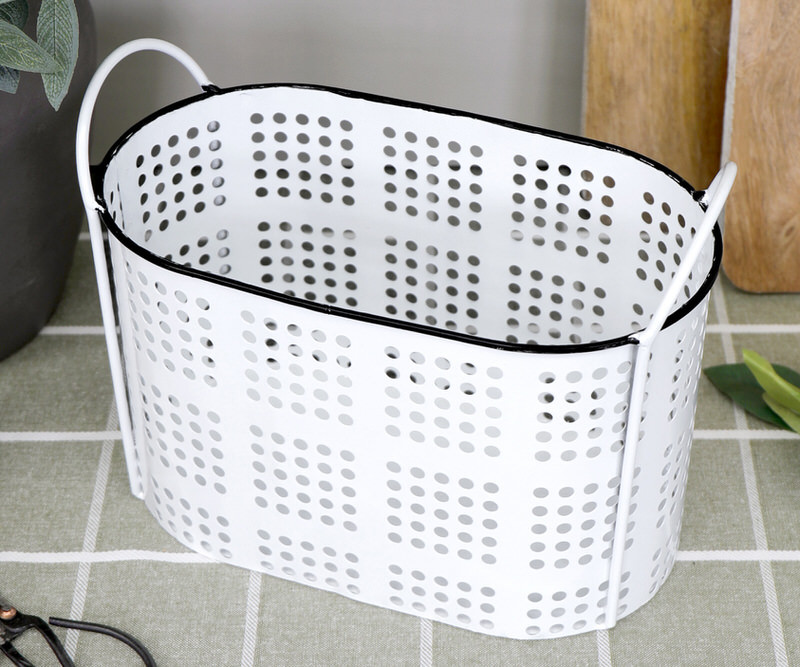 Small Elliott Oval Storage Basket - White Enamel