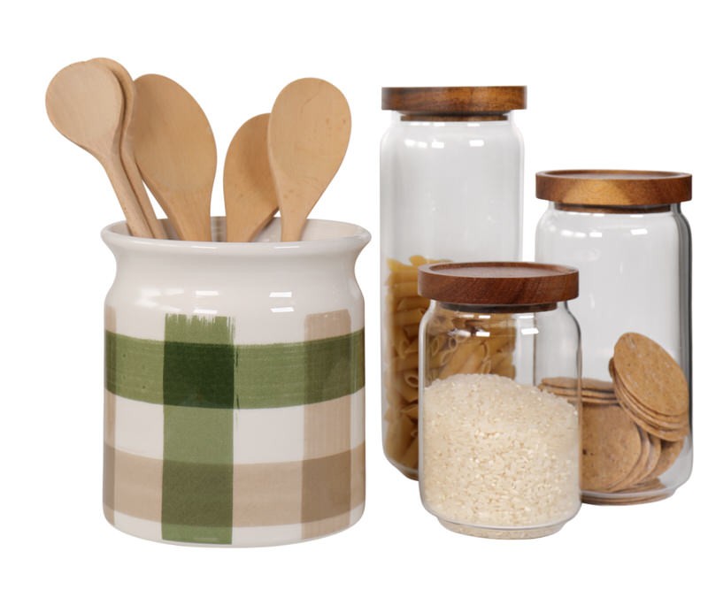 Green Gingham Utensil Holder