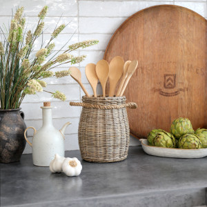 Breton Rattan Utensil Holder, a functional utensil for food preparation, serving or household use