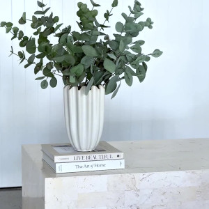 Amadora Fluted White Vase, designed as a sculptural vase for shelf, console or table styling