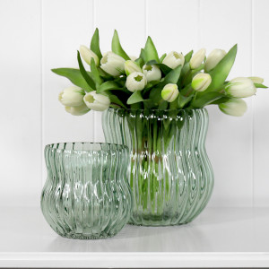 Large Cleo Bell Green Vase, designed as a sculptural vase for shelf, console or table styling
