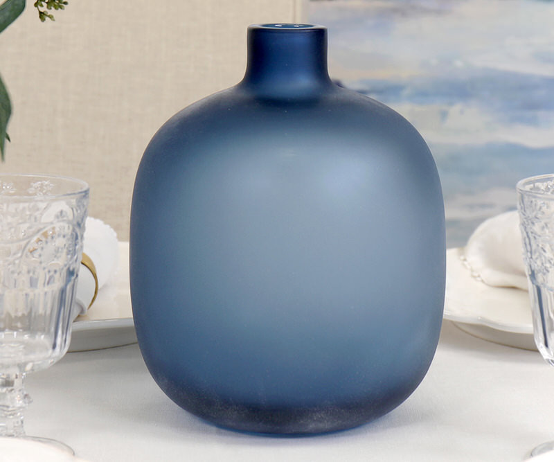 Lapis Blue Frosted Glass Vase