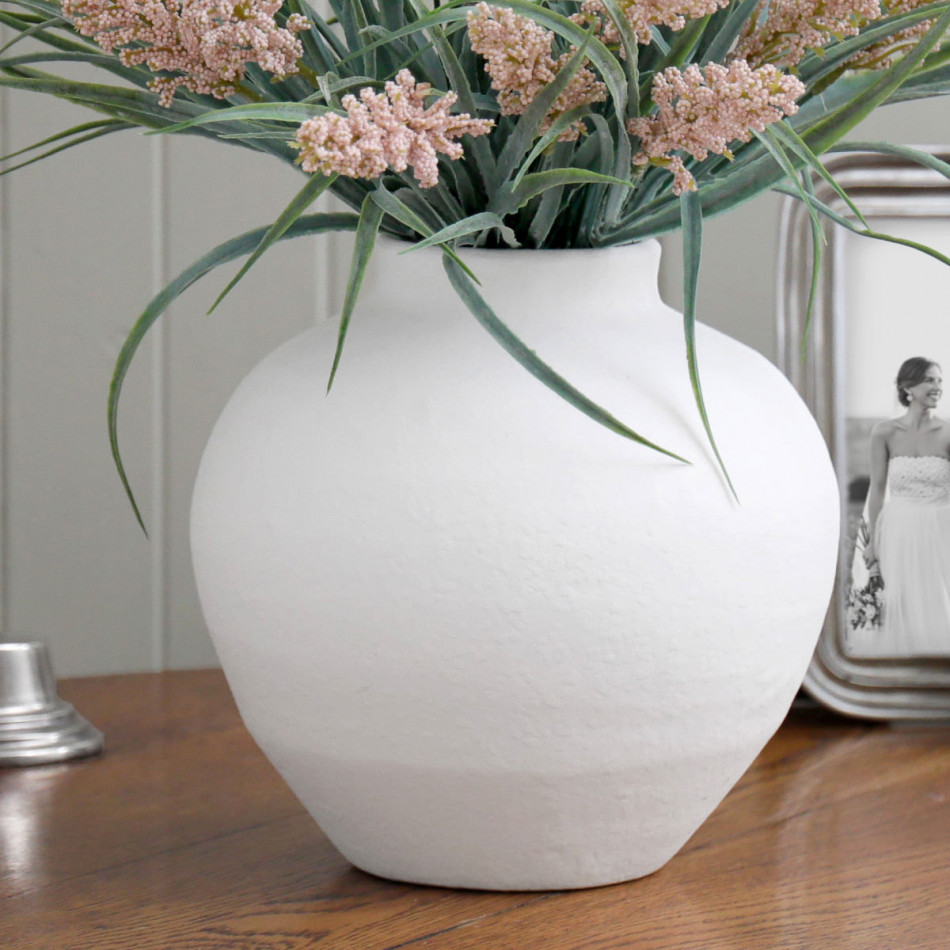 Canyon Round White Terracotta Vase, a decorative vessel for flowers or tabletop styling